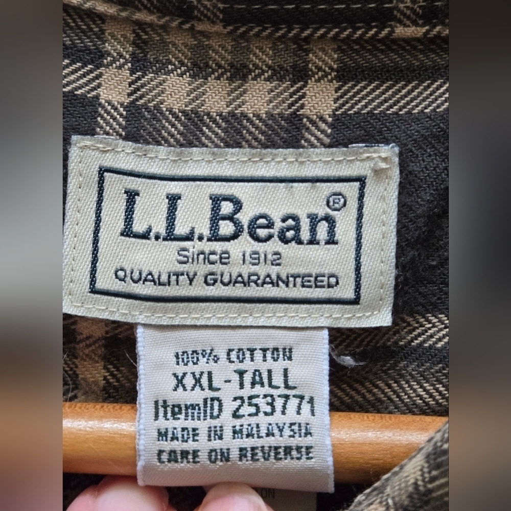 L.L. BEAN Men's Xxl Tall Plaid Shirt  Dark Green/tan Id 253771 Rn 71341 Un 03790 - Picture 8 of 9